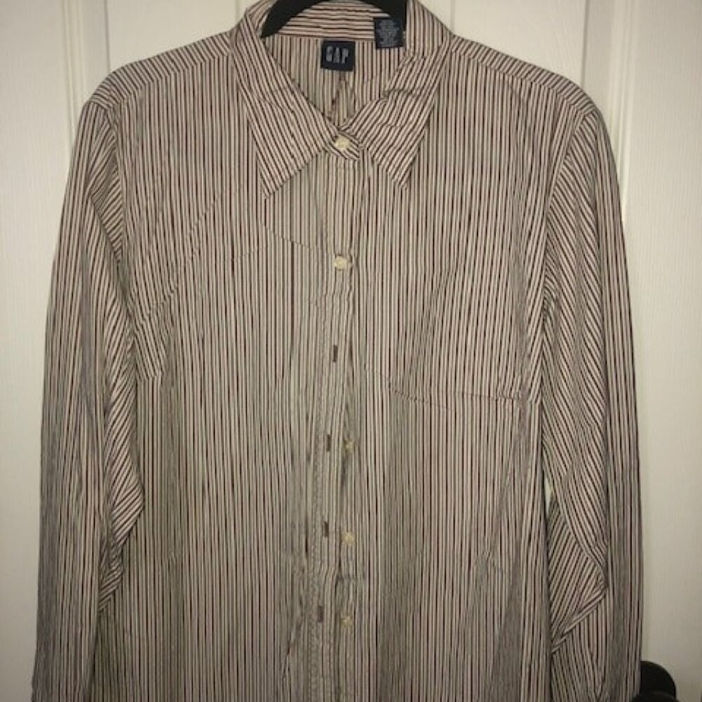 Gap Y2K burgundy stripe long-sleeve button up XL